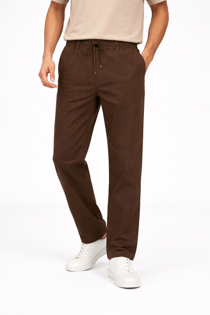 Men’s Linen Pants Brown Relaxed Fit Breathable Casual Stylish Trousers