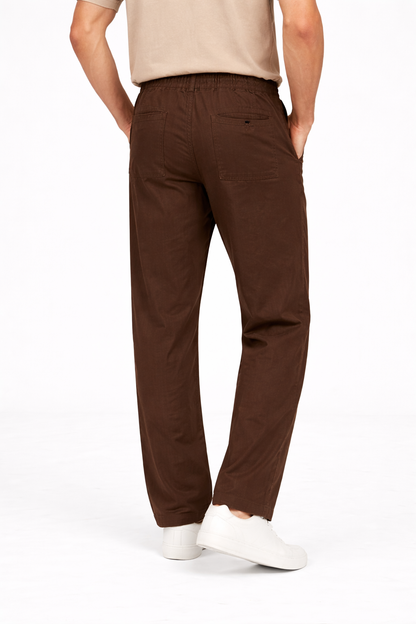 Men’s Linen Pants Brown Relaxed Fit Breathable Casual Stylish Trousers