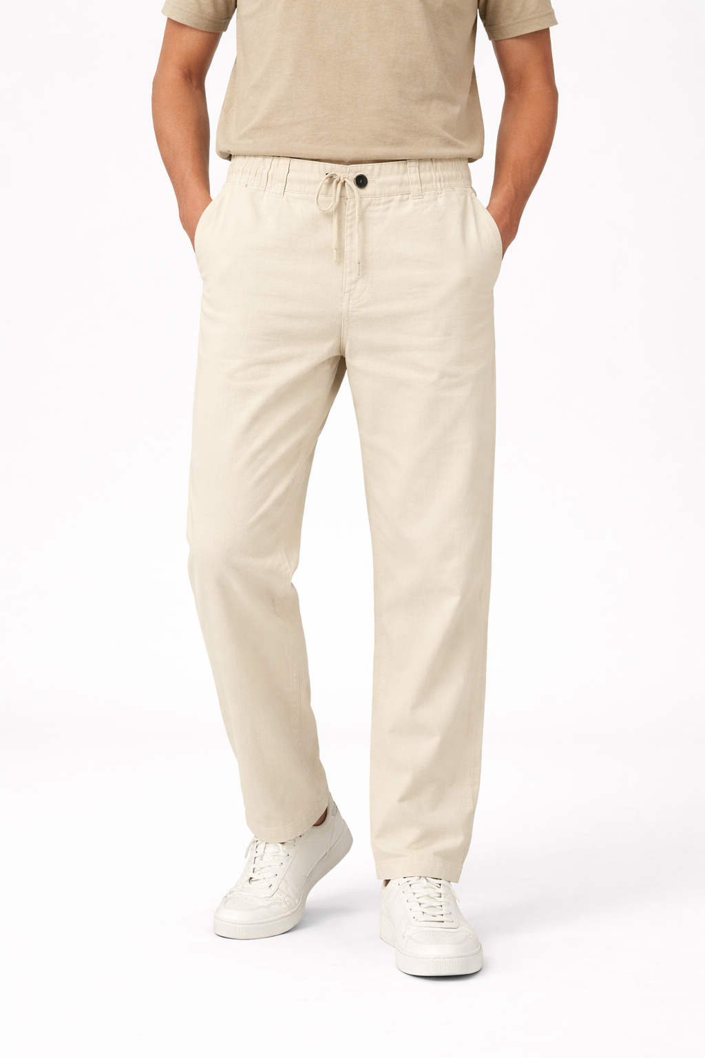 Premium Men’s Linen Pants Beige – Elastic Waist Casual Wear Bottoms