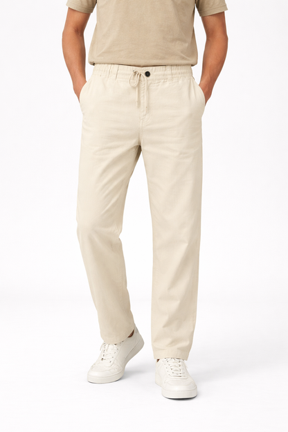 Premium Men’s Linen Pants Beige – Elastic Waist Casual Wear Bottoms