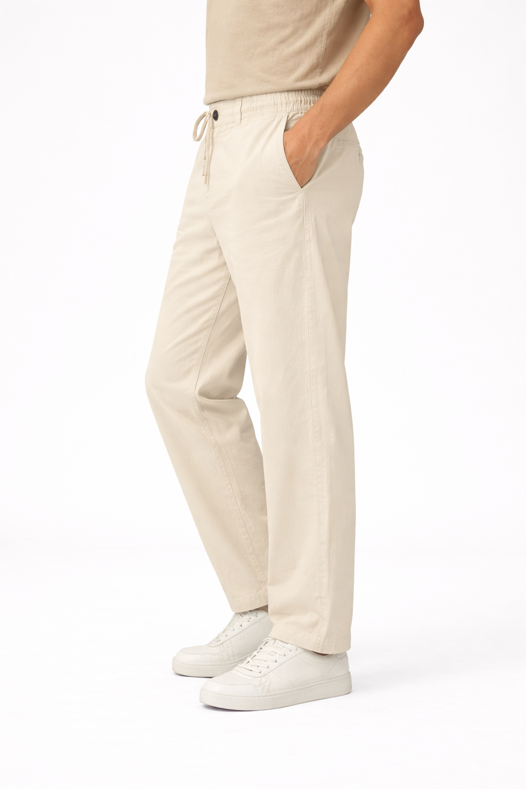 Premium Men’s Linen Pants Beige – Elastic Waist Casual Wear Bottoms