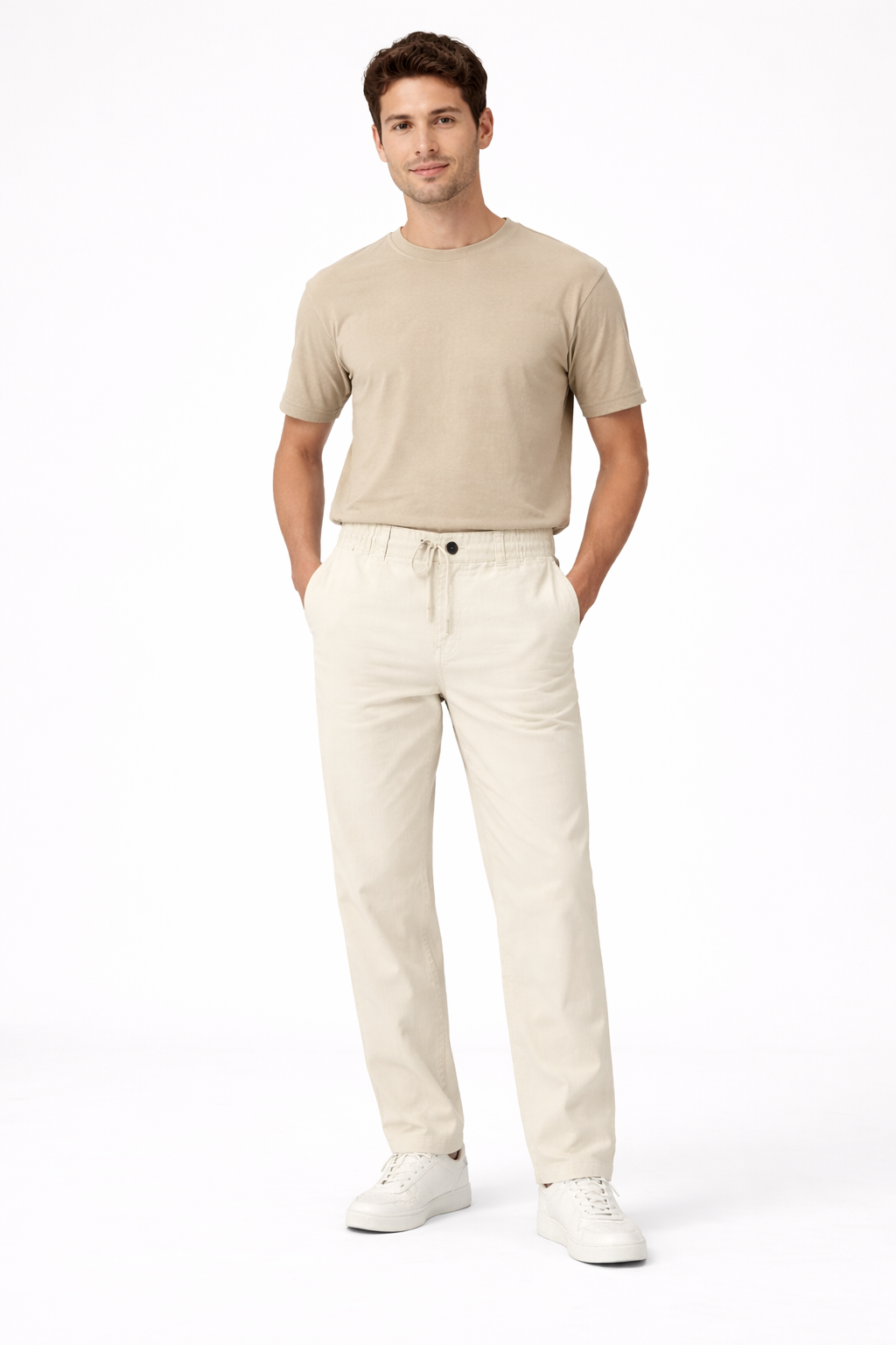 Premium Men’s Linen Pants Beige – Elastic Waist Casual Wear Bottoms