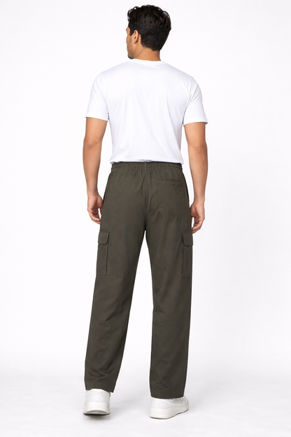 Men's Olive Green Cargo Pants with Multiple Utility Pockets and Relaxed Fit