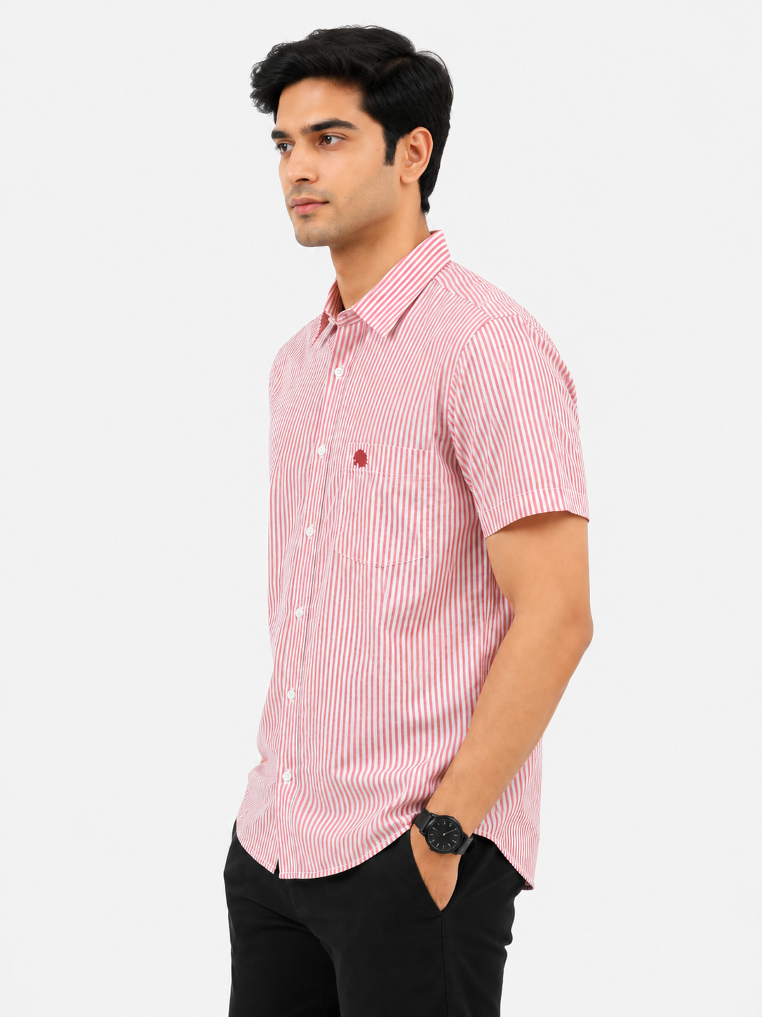 Lionies Men’s Pink Striped Casual Summer Shirt