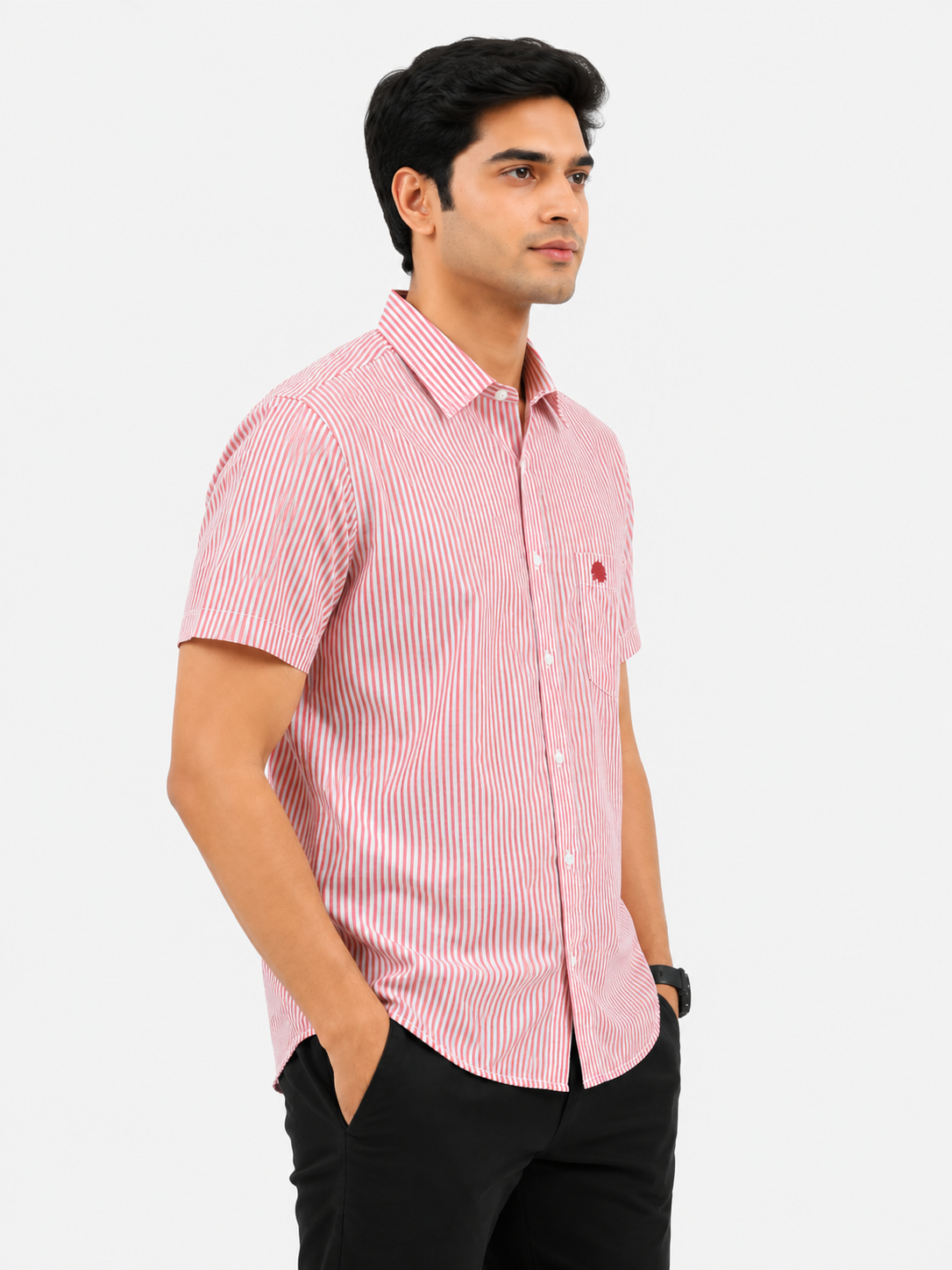 Lionies Men’s Pink Striped Casual Summer Shirt