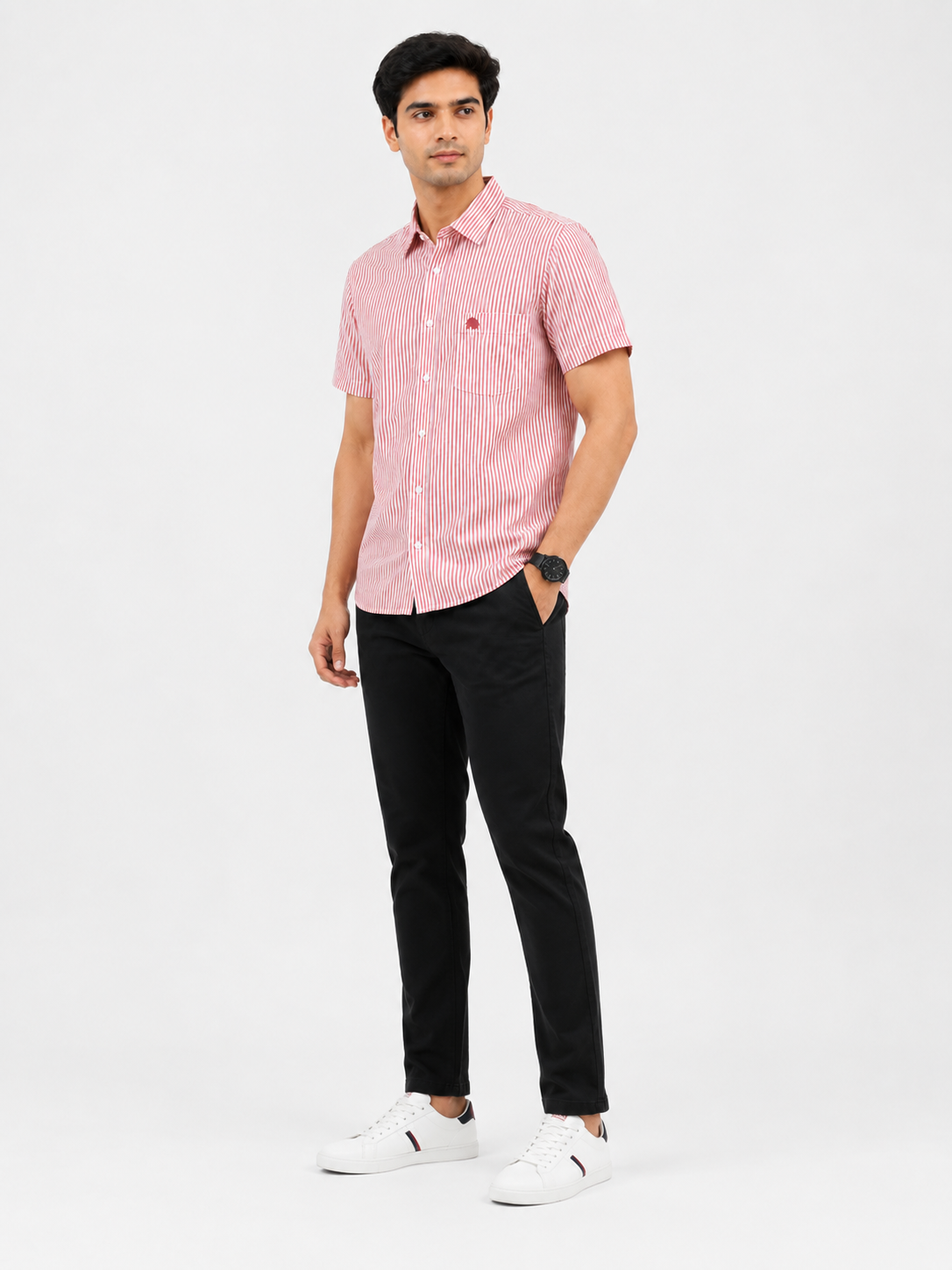 Lionies Men’s Pink Striped Casual Summer Shirt
