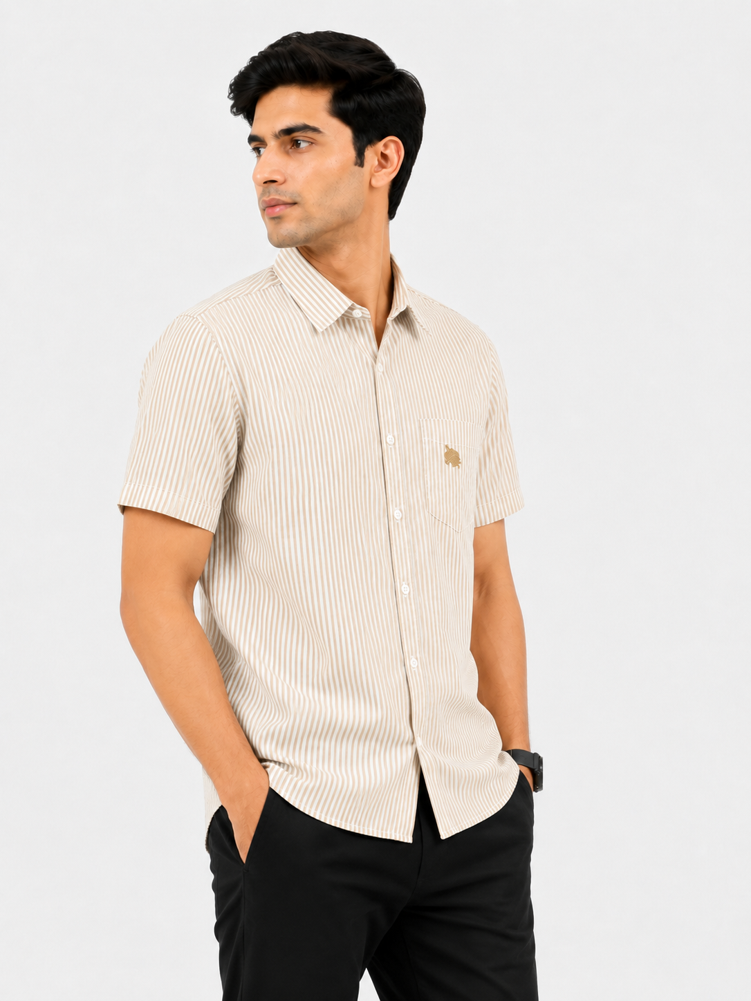 Elegant Casual Striped Half Sleeve Shirt