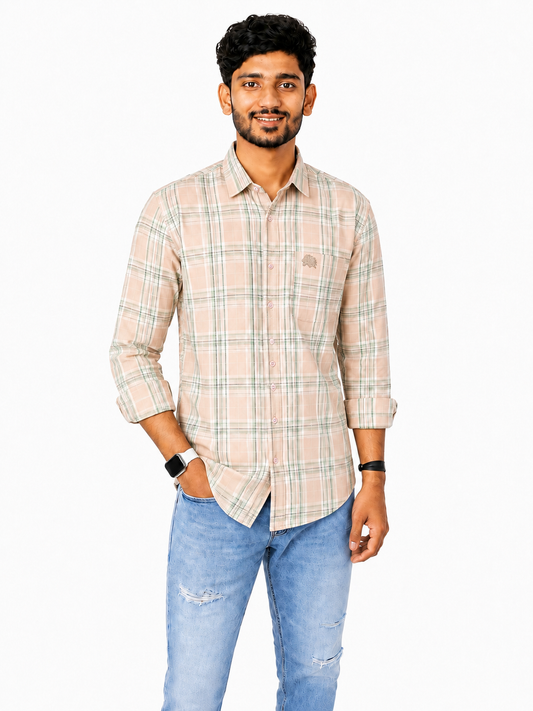 Lionies Men’s  Light Pink Chekered Premium Casual Shirt