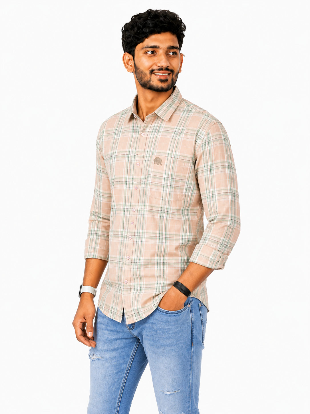 Lionies Men’s  Light Pink Chekered Premium Casual Shirt