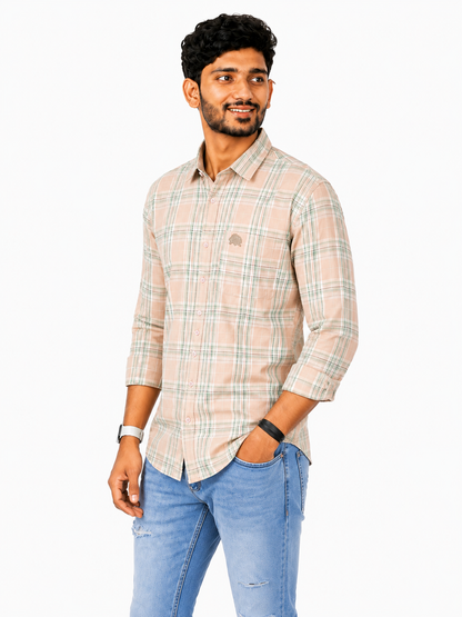 Lionies Men’s  Light Pink Chekered Premium Casual Shirt