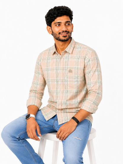 Lionies Men’s  Light Pink Chekered Premium Casual Shirt