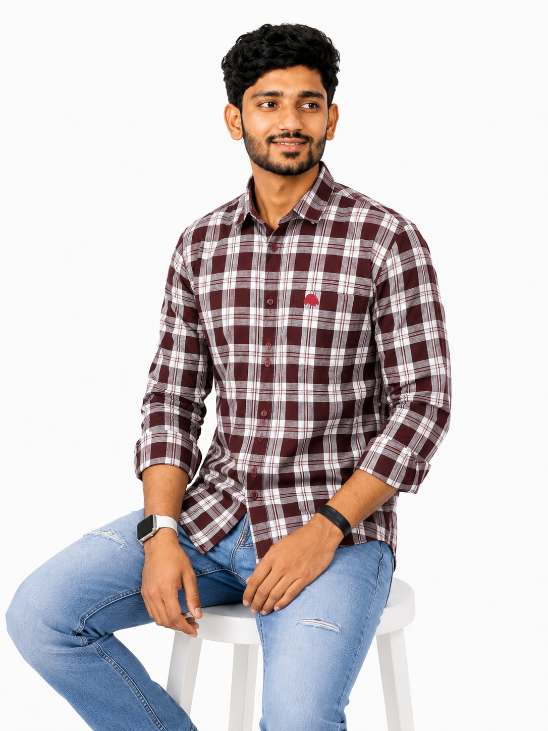 Lionies Men’s  Maroon Chekered Premium Casual Shirt