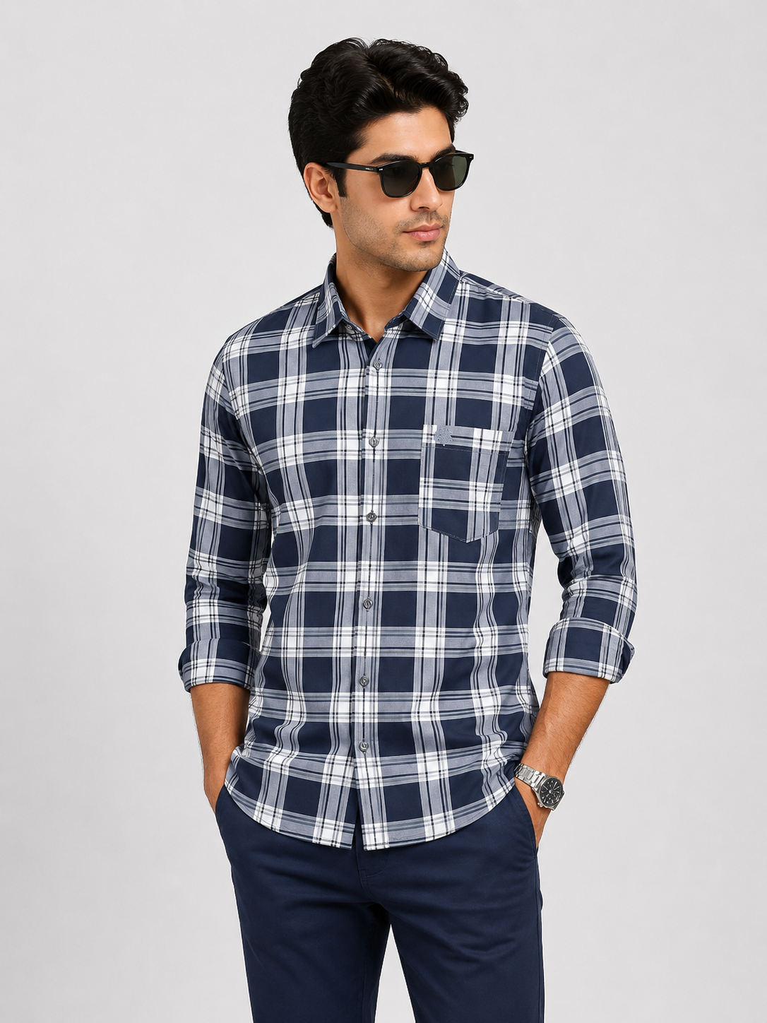 LIONIES Black Checked Slim Fit Casual Shirt