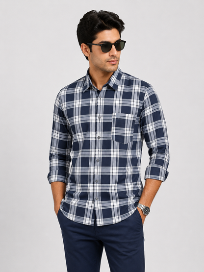 LIONIES Black Checked Slim Fit Casual Shirt