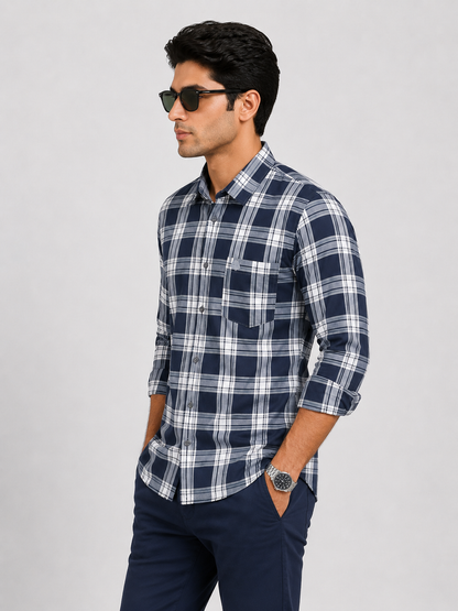 LIONIES Black Checked Slim Fit Casual Shirt