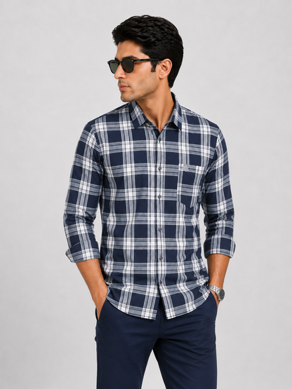 LIONIES Black Checked Slim Fit Casual Shirt