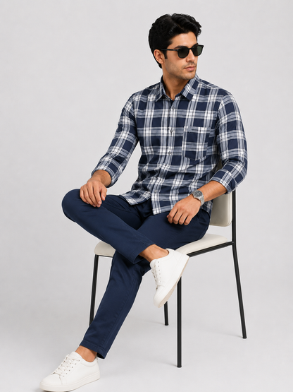 LIONIES Black Checked Slim Fit Casual Shirt