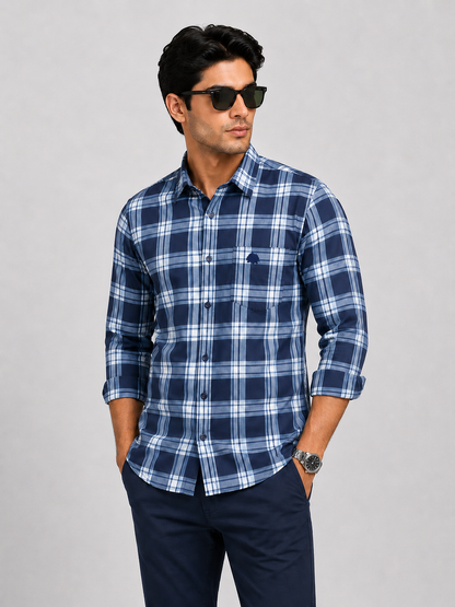 LIONIES Blue White Checked Premium Casual Shirt
