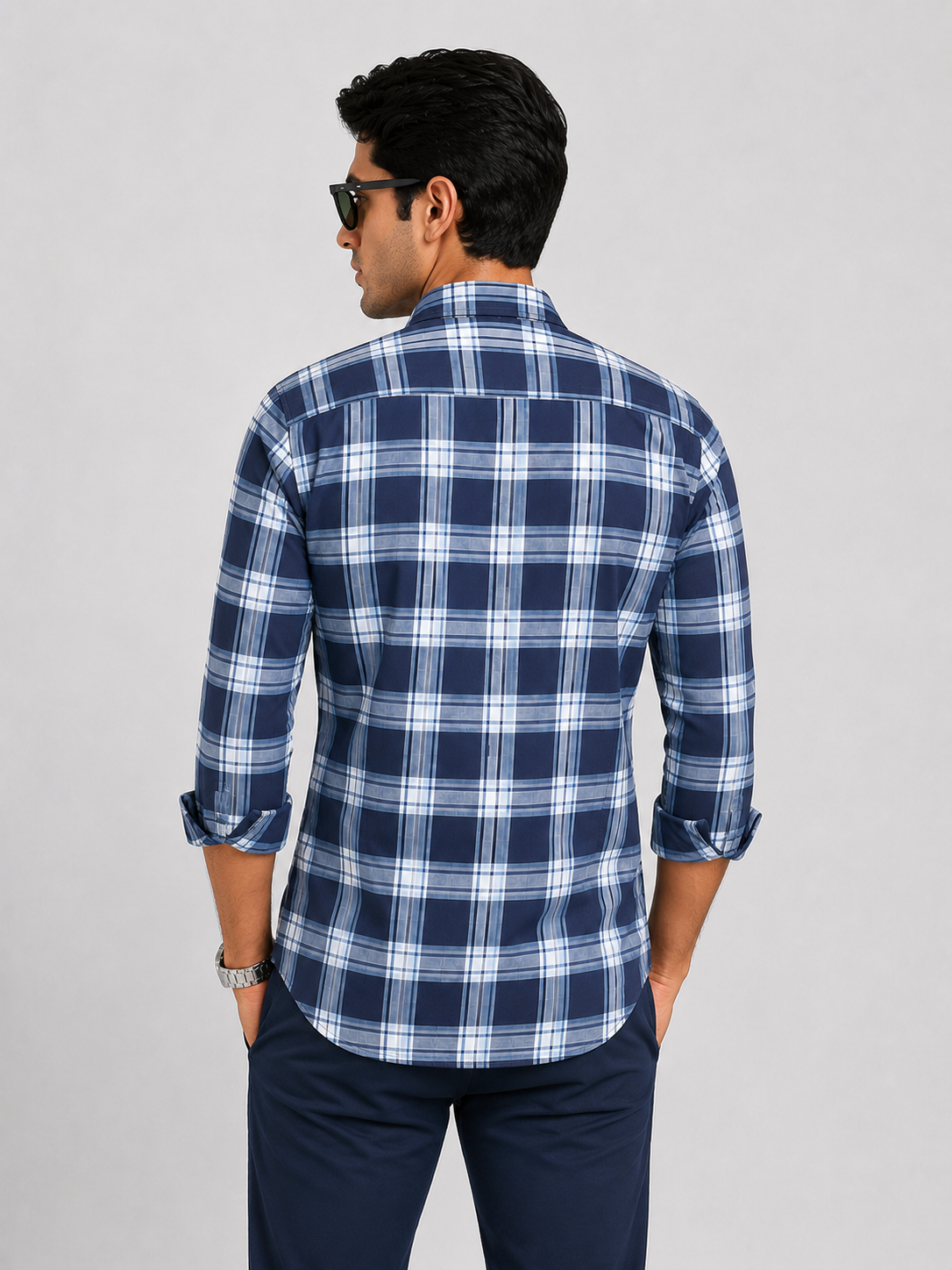LIONIES Blue White Checked Premium Casual Shirt