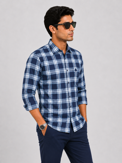 LIONIES Blue White Checked Premium Casual Shirt