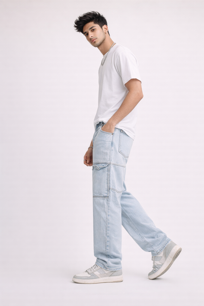 Men’s Relaxed Fit Cargo Jeans with Minimal