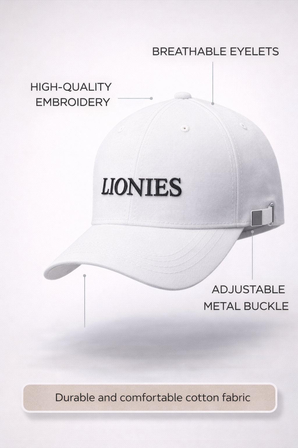 Men’s Premium White LIONIES Cap – Trendy Adjustable Casual Hat