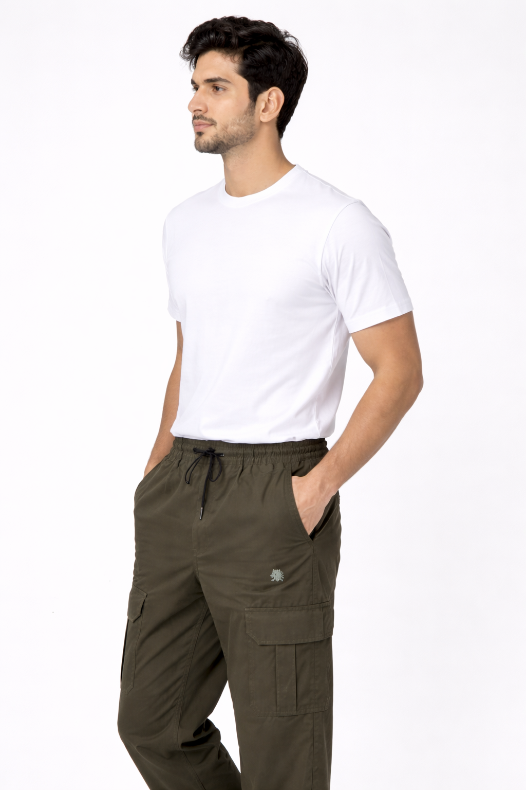 Men's Olive Green Cargo Pants with Multiple Utility Pockets and Relaxed Fit