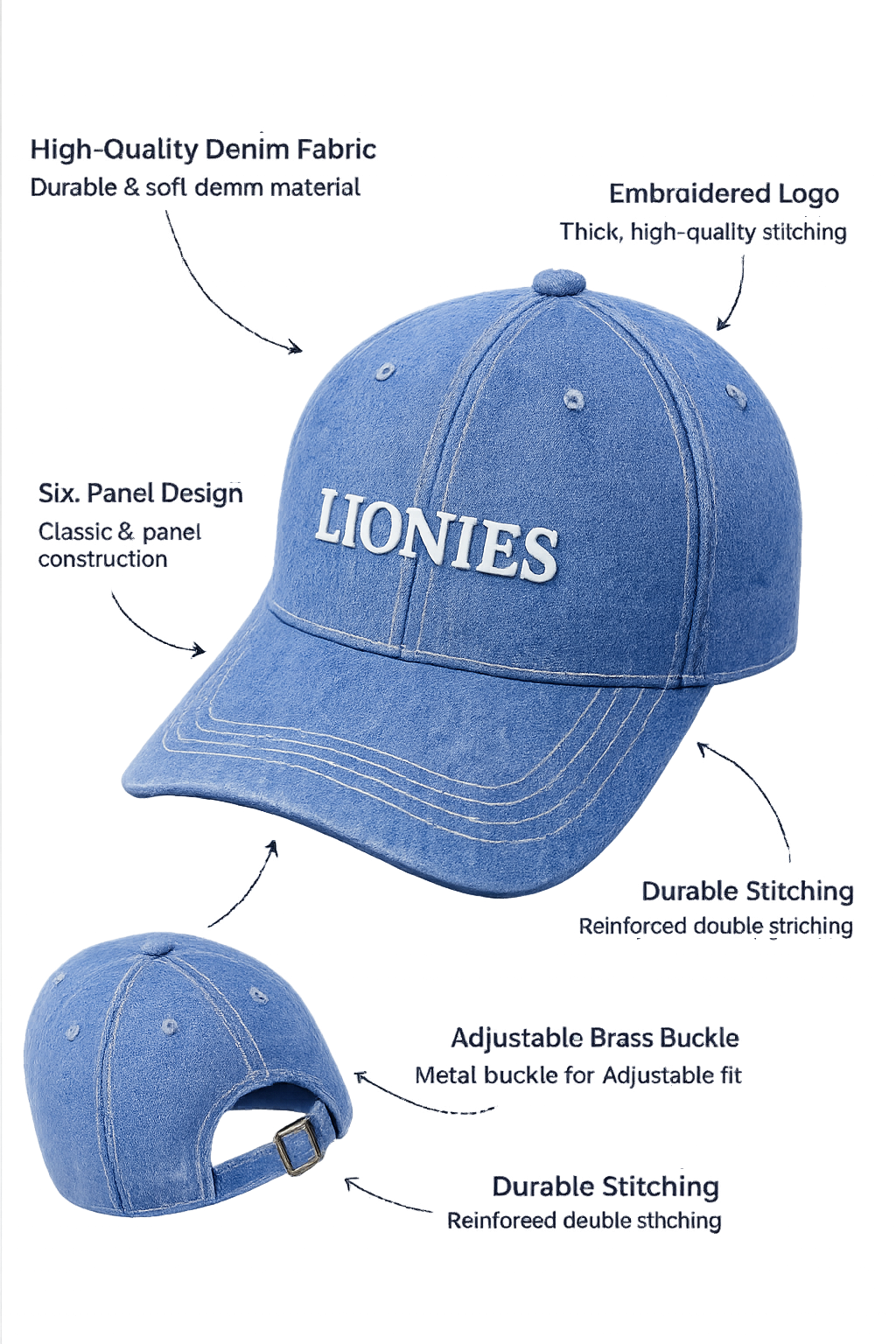 Men’s Stylish Blue Denim LIONIES Cap – Classic Casual Fashion Hat