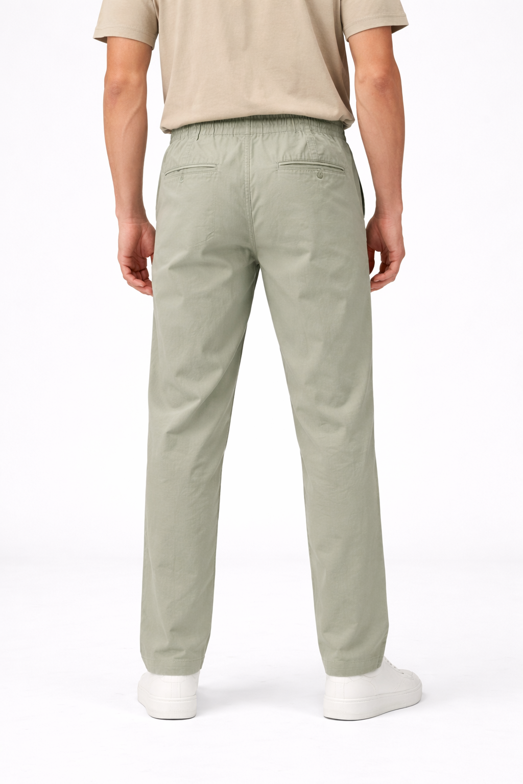 Men’s Casual Linen Pants – Soft Sage Green Elastic Waist Trousers