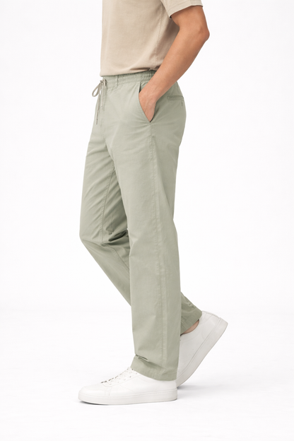 Men’s Casual Linen Pants – Soft Sage Green Elastic Waist Trousers