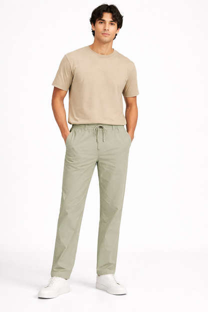 Men’s Casual Linen Pants – Soft Sage Green Elastic Waist Trousers