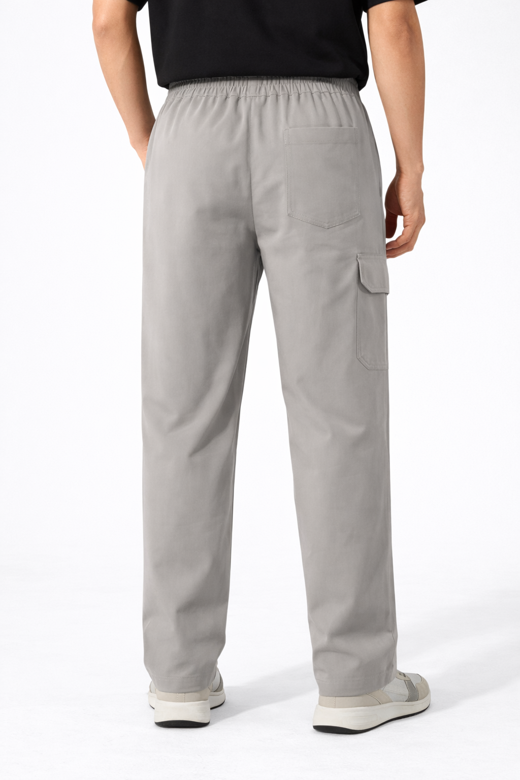 Men's Grey Cargo Lowers with Elastic Waist and Drawstring Pockets