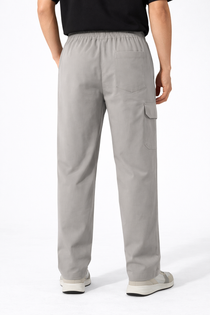 Men's Grey Cargo Lowers with Elastic Waist and Drawstring Pockets
