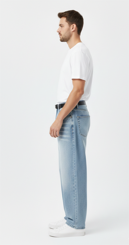 Stylish Men’s Wide Leg Light Wash Casual Denim