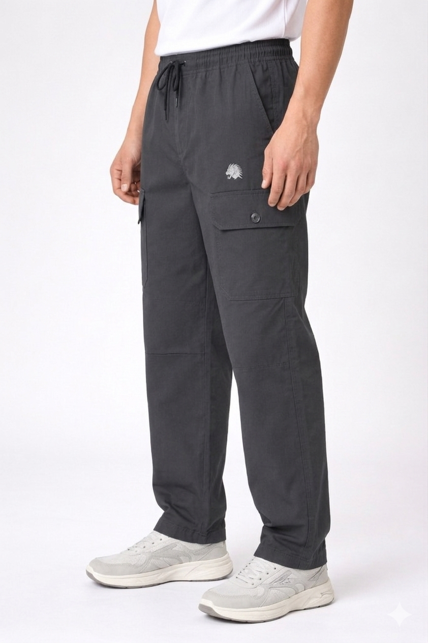 Stylish Men's Cargo Track Pants – Dark Grey Casual Lower