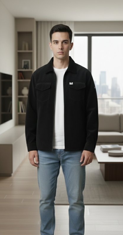 Lionies Men’s Black & Stylish Lightweight Casual Jacket (Shacket)