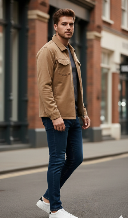 Lionies Men’s Premium Olive Green Casual Jacket with Soft Fabric, Full-Zip Design, Stylish Streetwear Layer Shacket (Jacket)