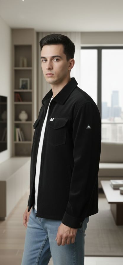 Lionies Men’s Black & Stylish Lightweight Casual Jacket (Shacket)