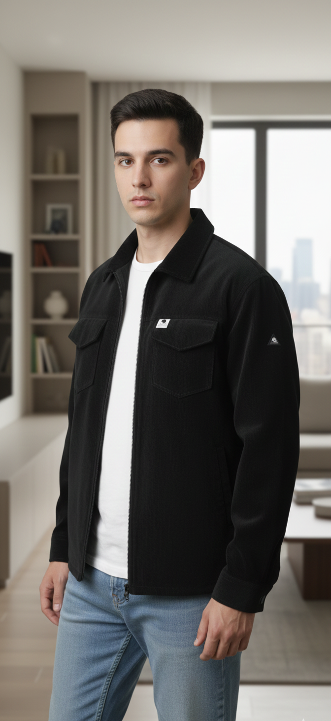 Lionies Men’s Black & Stylish Lightweight Casual Jacket (Shacket)