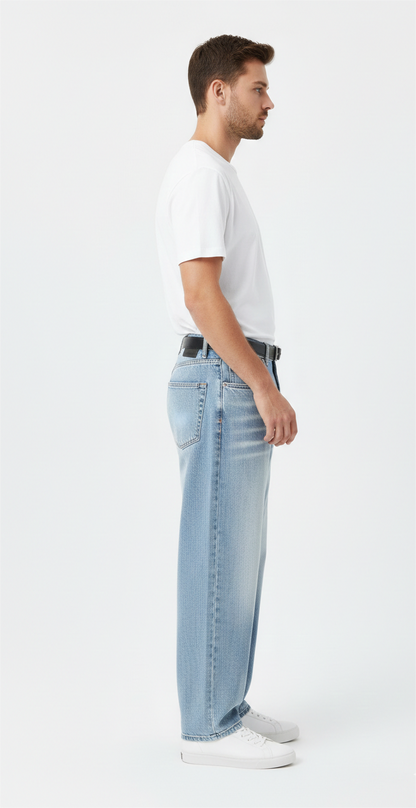Stylish Men’s Wide Leg Light Wash Casual Denim
