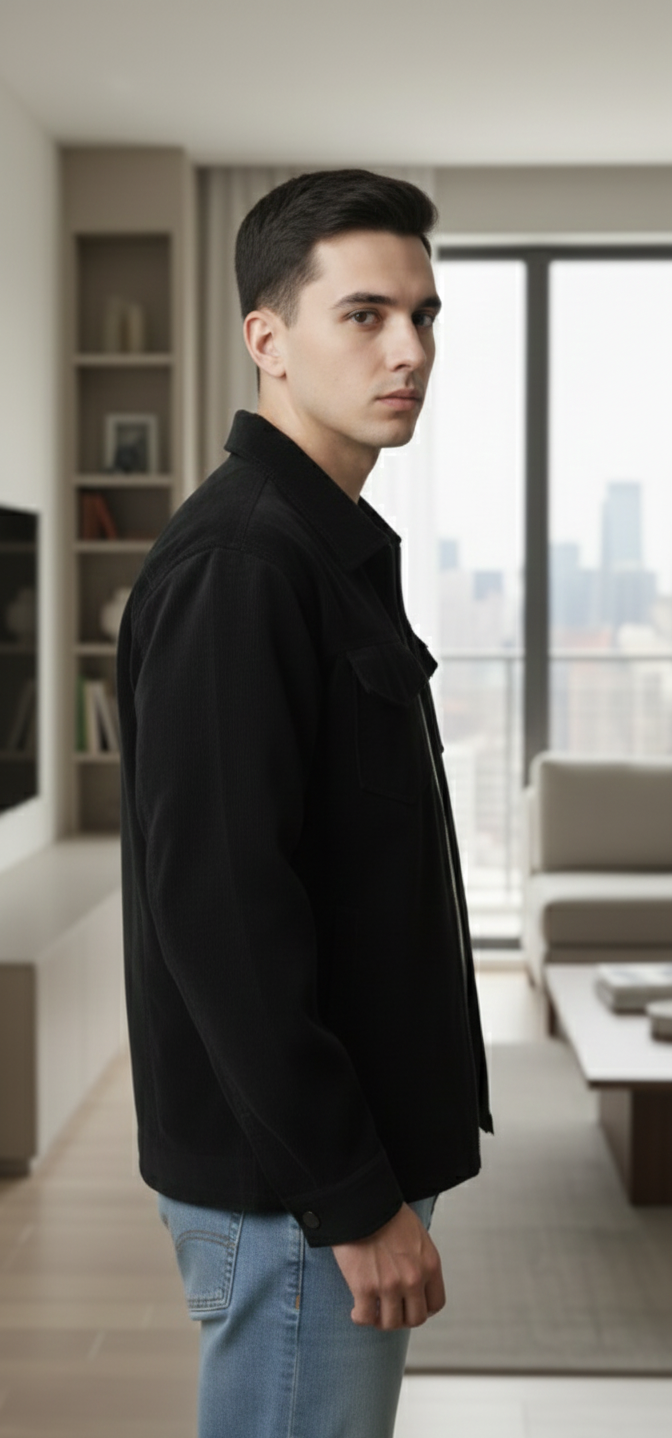 Lionies Men’s Black & Stylish Lightweight Casual Jacket (Shacket)