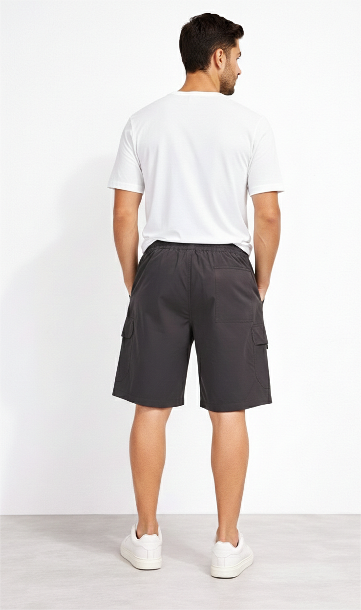 Stylish Dark Grey Cargo Shorts for Men with Adjustable Waistband