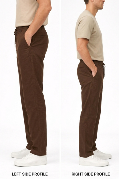 Men’s Linen Pants Brown Relaxed Fit Breathable Casual Stylish Trousers