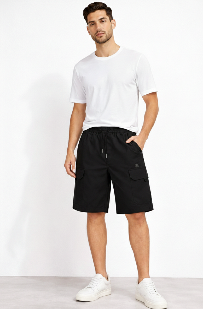 Stylish Breathable Nylon Utility Shorts in Black