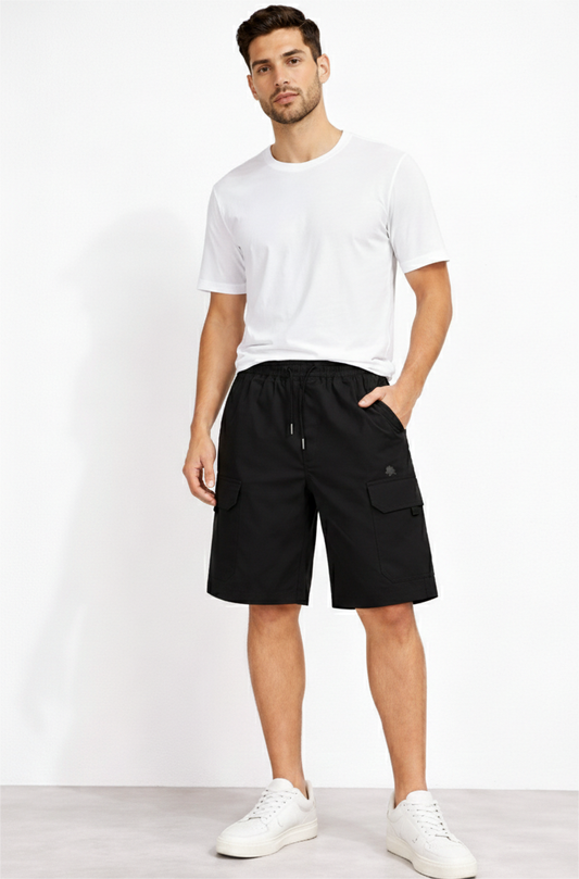 Stylish Breathable Nylon Utility Shorts in Black