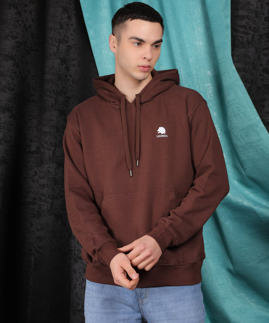 Lionies Premium Cotton Fleece CH Brown Hoodie for Men - 400 GSM