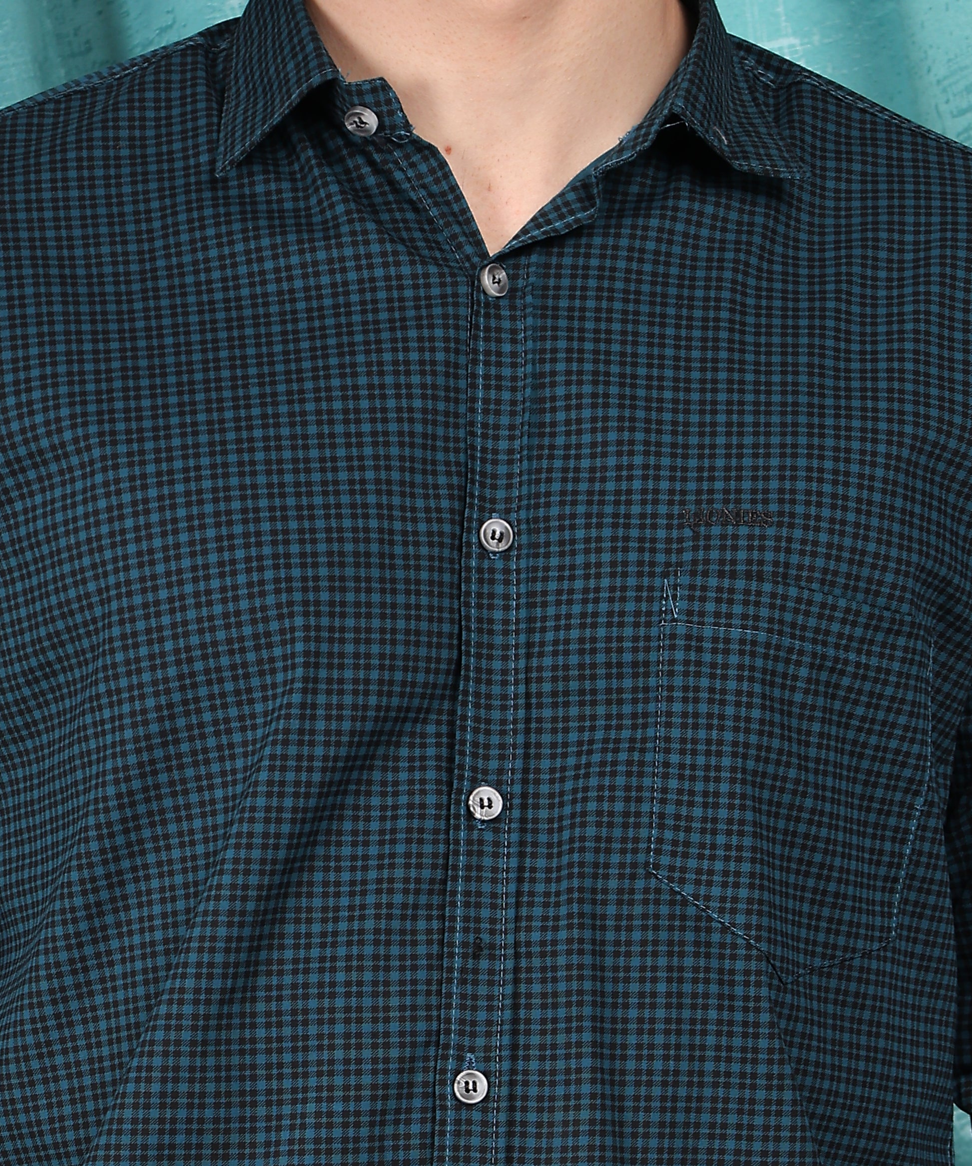 Lionies Men Green Regular Fit Check Full Sleeves Cotton Shirt