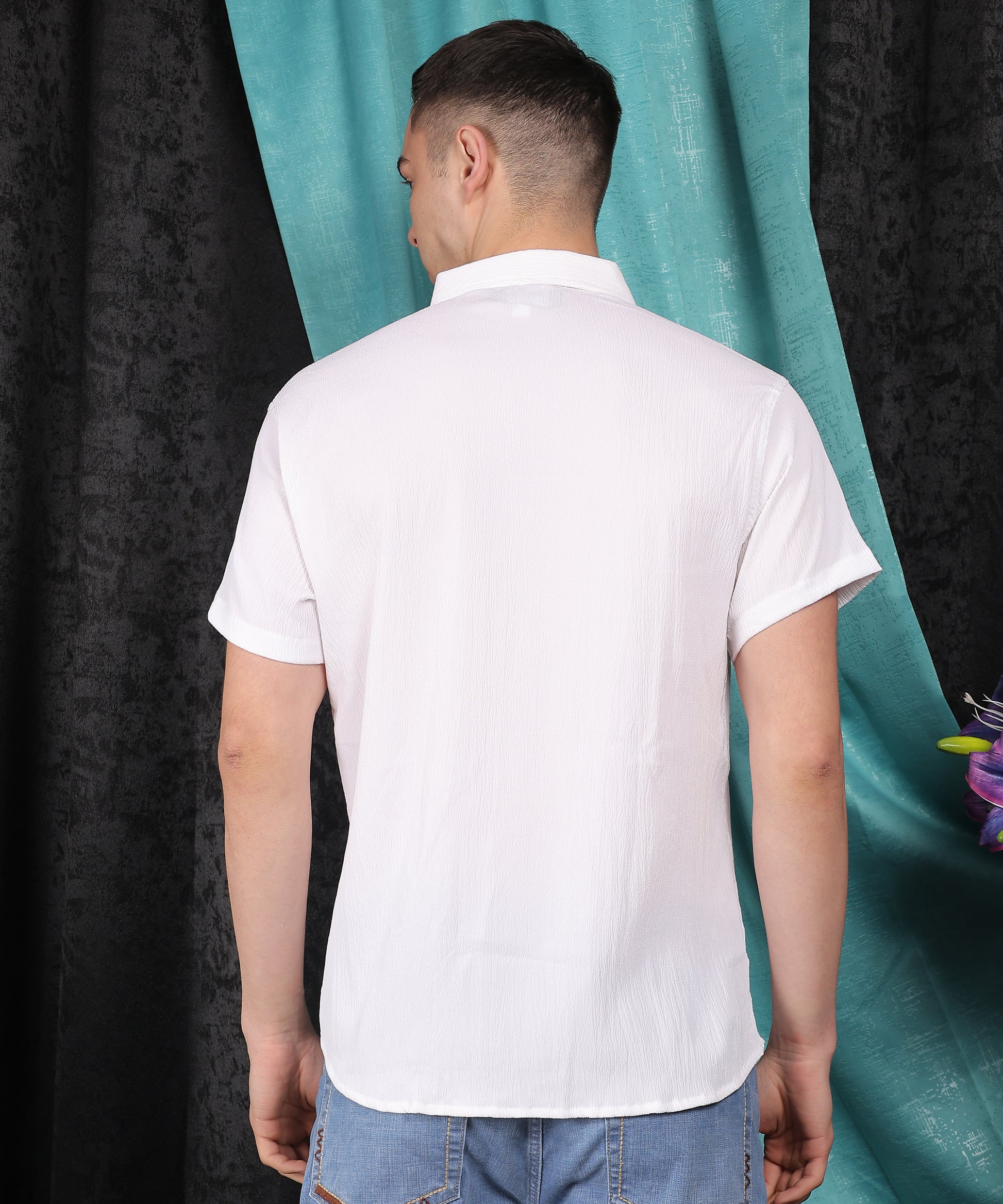 Lionies Plain White Popcorn Half Sleeve Shirt