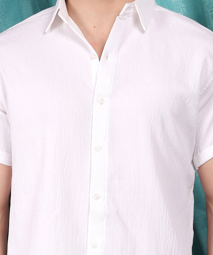 Lionies Plain White Popcorn Half Sleeve Shirt