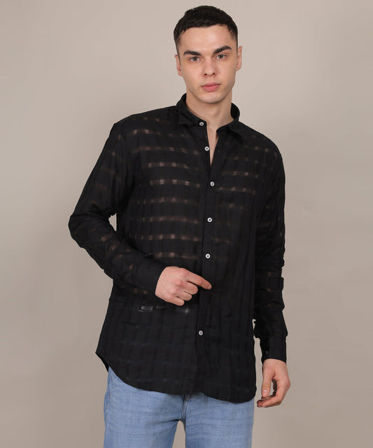 Lionies Men's Slim Fit Checkered Mandarin Collar Casual Shirt